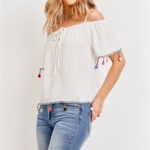 Have White Pom Pom Off The Shoulder Blouse SMALL